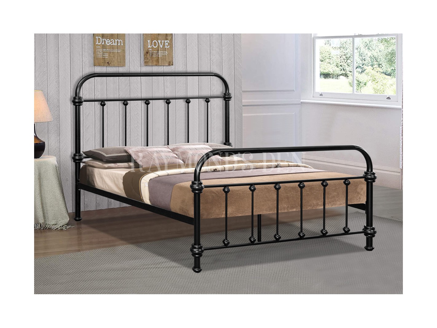 Classical Black Metal Bed Frame | Tubular Design Headboard | Vintage Style